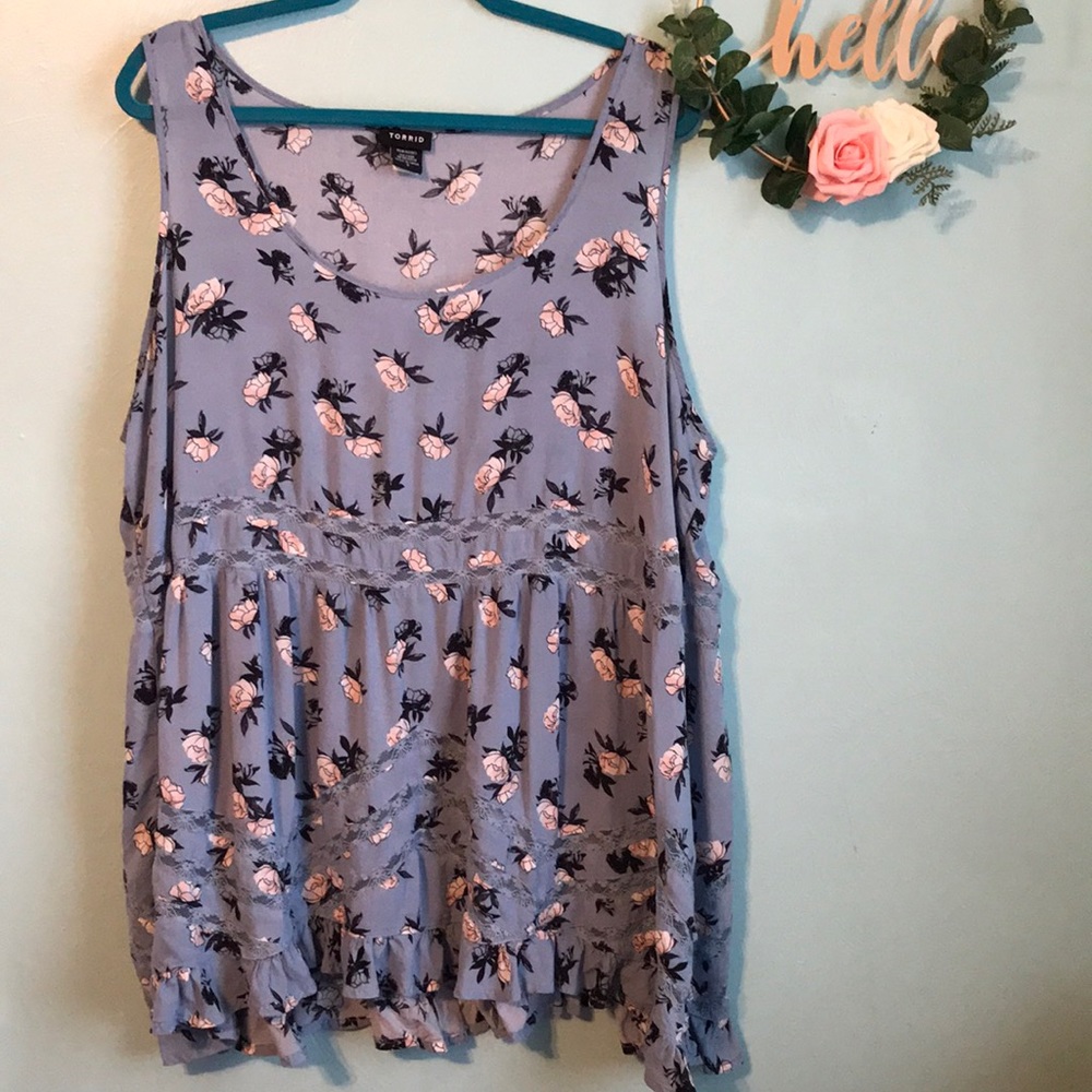 Torrid Floral Ruffled Tank Top Size 3
